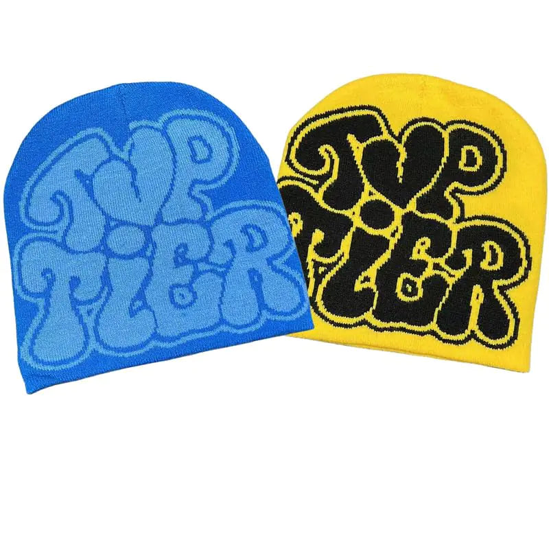 CORIRESHA Men Women Letter Graphic Y2k Beanie Knitted Hats Warm Winter Outdoor Caps